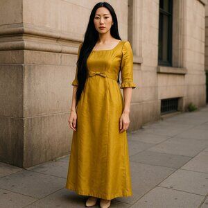 Vintage 1960s Gold Satin Evening Gown with Bow Detail - Union Label Party Dress